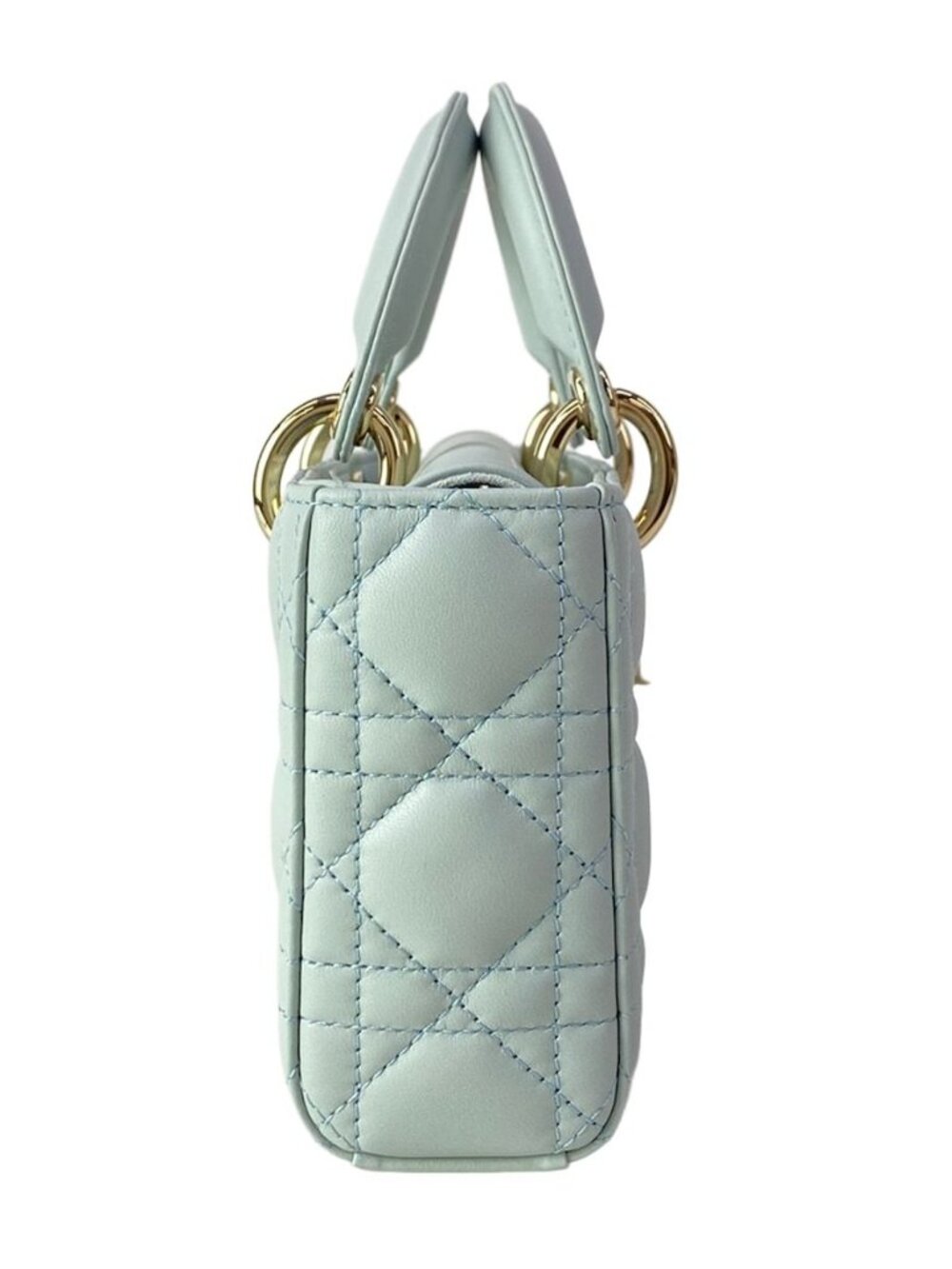 ★SOLD★ Dior Handbag Lady D-joy Bag Small Light Blue Gold Lambskin - Picture 2 of 15